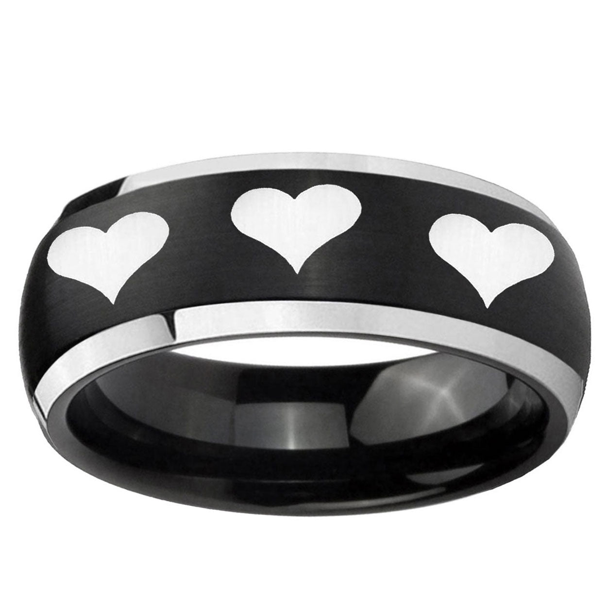 5mm Multiple Heart Dome Brushed Black 2 Tone Tungsten Ring
