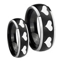 Multiple Heart Dome Brushed Black 2 Tone Tungsten Bridal Ring Set