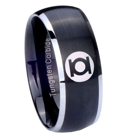 8mm Green Lantern Dome Brush Black Mens Wedding Ring Tungsten
