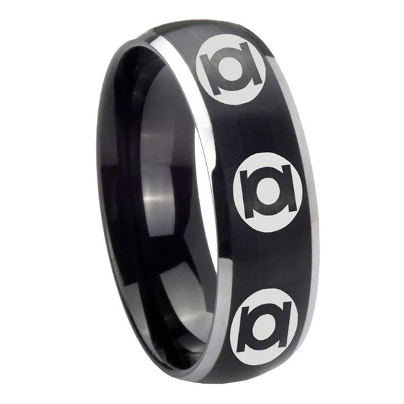 8mm Multiple Green Lantern Dome Brush Black Wedding Ring Mens