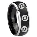 8mm Multiple Green Lantern Dome Brush Black Ring Mens
