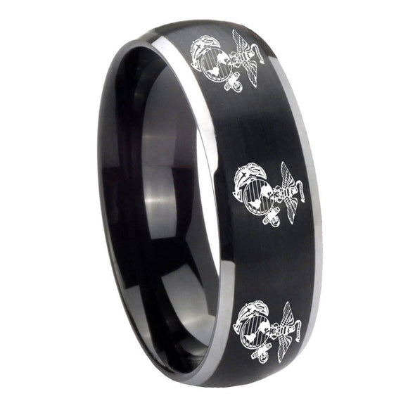 8mm-Multiple-Marine-Dome-Brushed-Black-2-Tone-Tungsten-Carbide-Bands-Ring