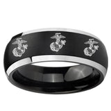5, 8mm Multiple Marine Dome Brushed Black 2 Tone Tungsten Ring