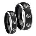 Multiple Marine Dome Brushed Black 2 Tone Tungsten Wedding Set Ring