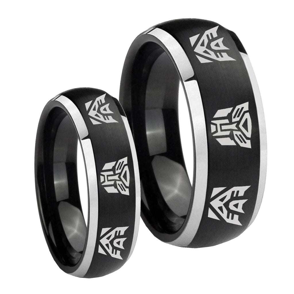 Transformers Autobot Decepticon Dome Brushed Black 2 Tone Tungsten Bridal Set Ring
