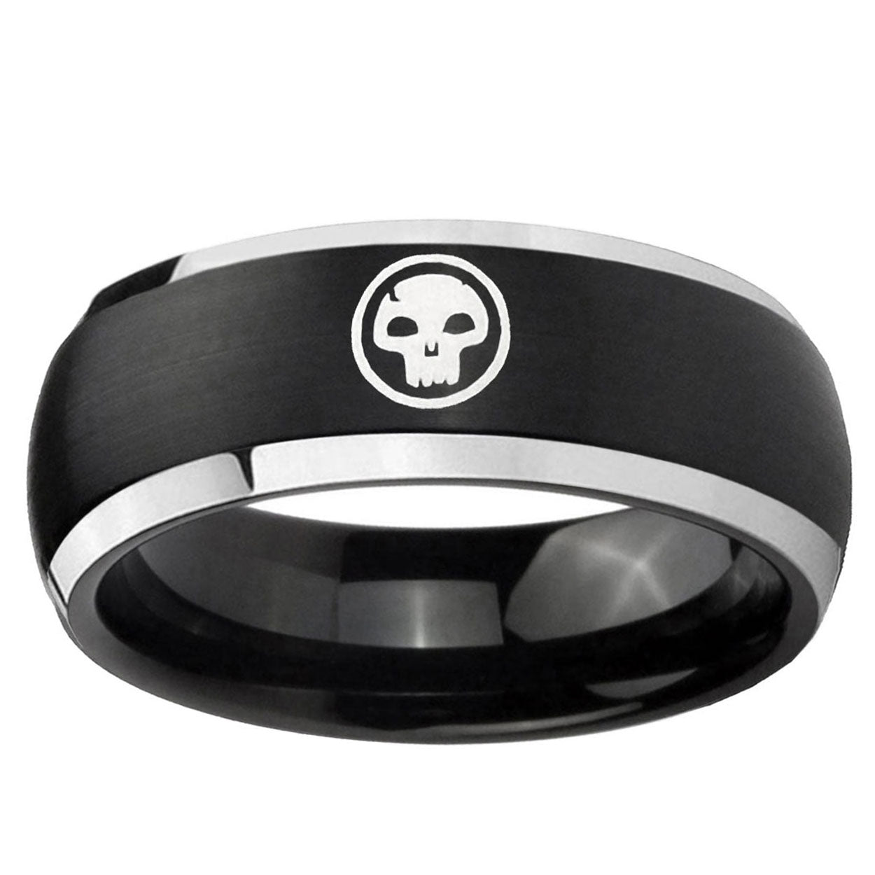 5mm Skull Dome Brushed Black 2 Tone Tungsten Engraved Ring