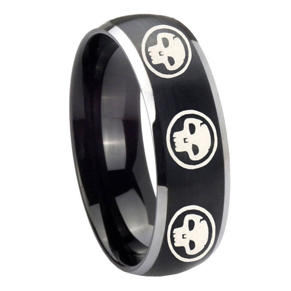 8mm-Multiple-Skull-Dome-Brushed-Black-2-Tone-Tungsten-Mens-Engagement-Ring