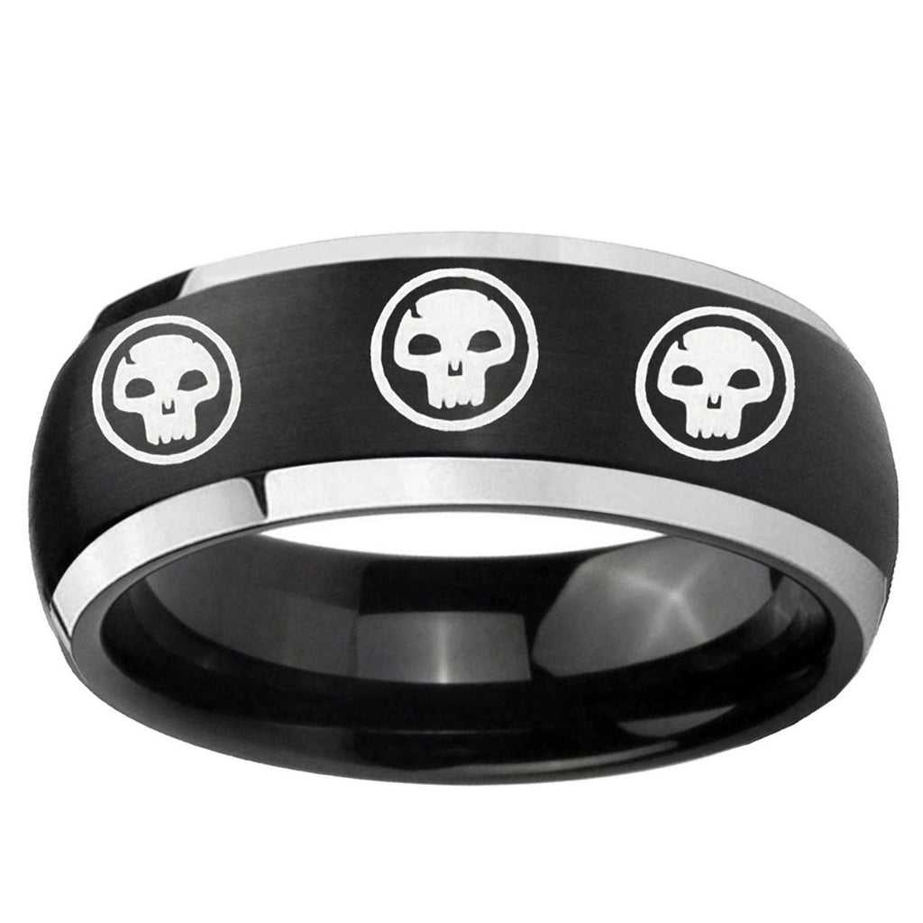 5mm Multiple Skull Dome Brushed Black 2 Tone Tungsten Ring