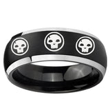 5, 8mm Multiple Skull Dome Brushed Black 2 Tone Tungsten Mens Engagement Ring