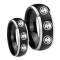 Multiple Skull Dome Brushed Black 2 Tone Tungsten Bridal Set Rings