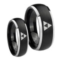 Zelda Triforce Dome Brushed Black 2 Tone Tungsten Promise Ring Set