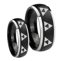 Multiple Zelda Triforce Dome Brushed Black 2 Tone Tungsten His Hers Ring Set