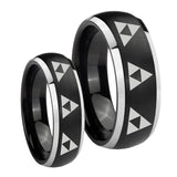 His Hers Multiple Zelda Triforce Dome Brushed Black 2 Tone Tungsten Mens Ring Set