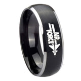 8mm-Matte-Brush-Black-Dome-Air-Force-2-Tone-Tungsten-Laser-Engraved-Ring