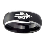 8mm-Matte-Brush-Black-Dome-Air-Force-2-Tone-Tungsten-Laser-Engraved-Ring