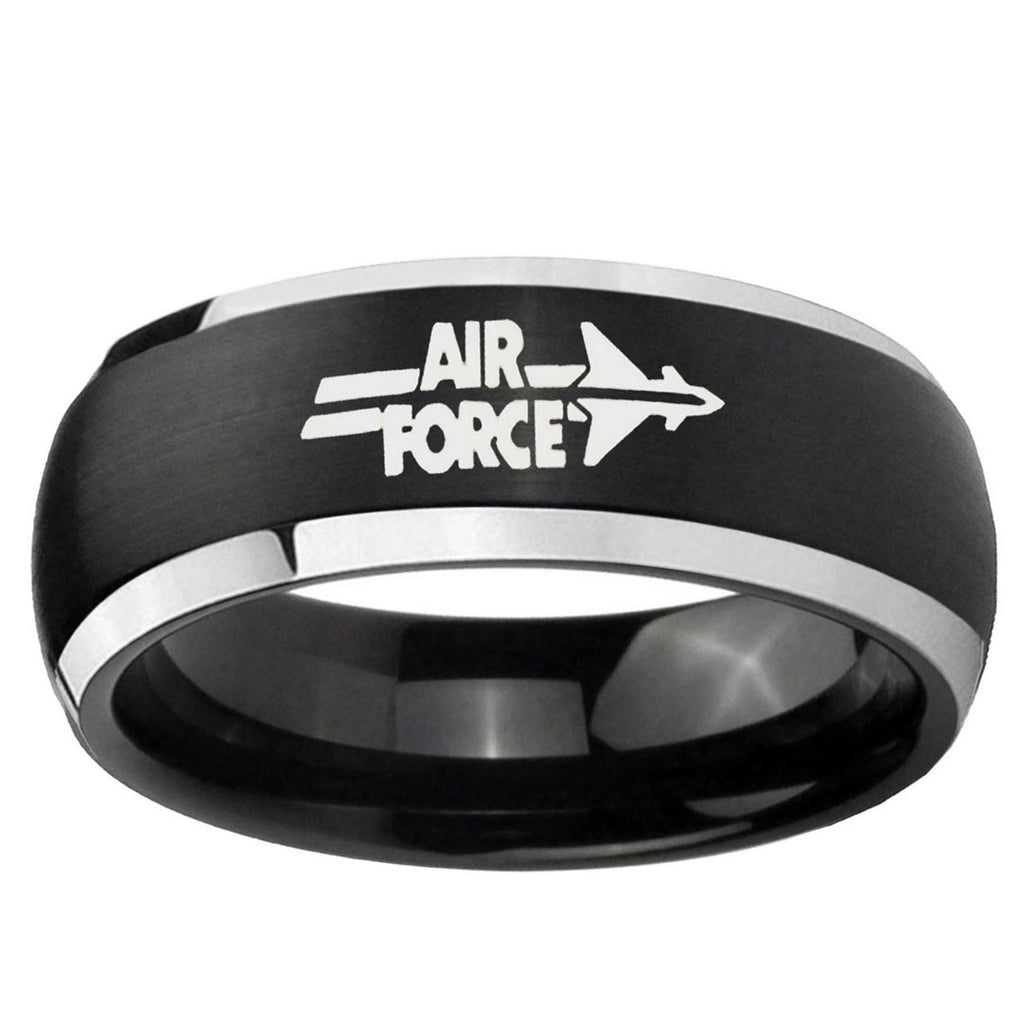 5mm Matte Brush Black Dome Air Force 2 Tone Tungsten Ring
