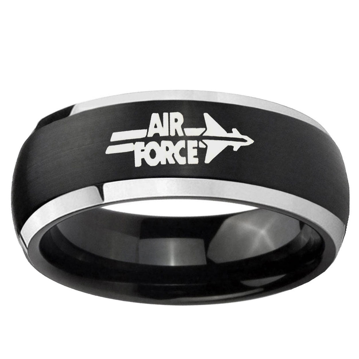 5mm Matte Brush Black Dome Air Force 2 Tone Tungsten Ring