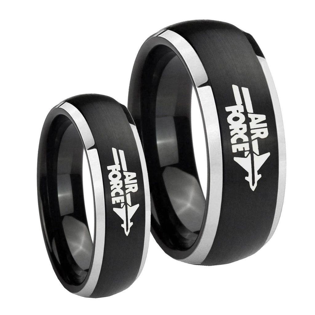 Matte Dome Air Force Two Tone Tungsten Couple Rings