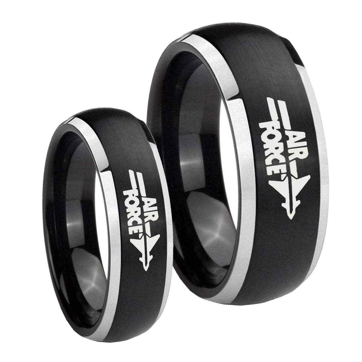 Matte Dome Air Force Two Tone Tungsten Couple Rings