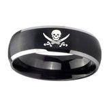 8mm-Skull-Pirate-Dome-Brushed-Black-2-Tone-Tungsten-Carbide-Custom-Mens-Ring