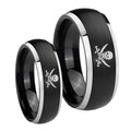 Skull Pirate Dome Brushed Black 2 Tone Tungsten Bridal Set Rings