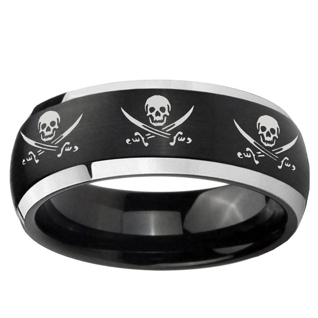 5mm Multiple Skull Pirate Dome Black 2 Tone Tungsten Ring