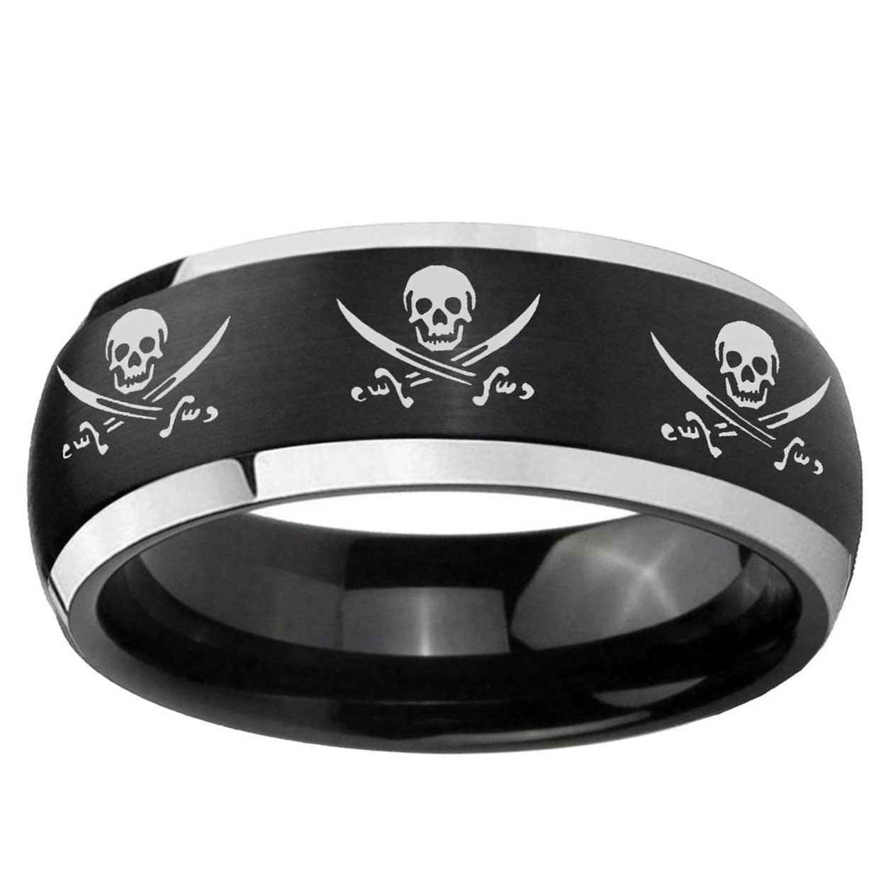 5mm Multiple Skull Pirate Dome Black 2 Tone Tungsten Ring