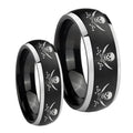 Multiple Skull Pirate Dome Brushed Black 2 Tone Tungsten Couple Rings