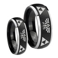Legend of Zelda Dome Brushed Black 2 Tone Tungsten Engagement Ring Set