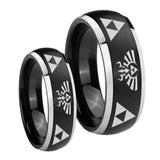 His Hers Legend of Zelda Dome Brushed Black 2 Tone Tungsten Anniversary Ring Set