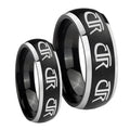 Multiple CTR Dome Brushed Black 2 Tone Tungsten Bridal Ring Set