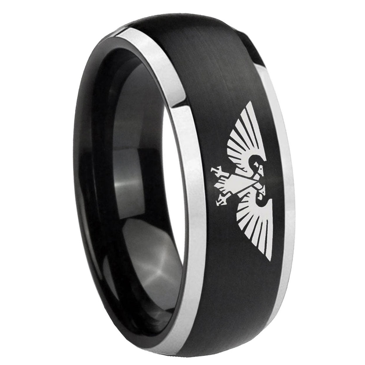 8mm Aquila Dome Brushed Black 2 Tone Tungsten Promised Ring