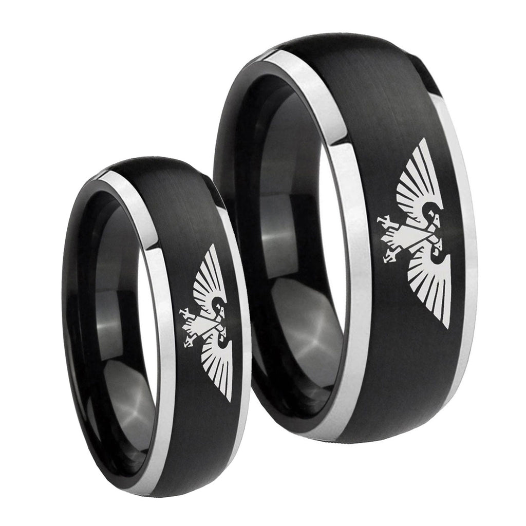 Aquila Dome Brushed Black 2 Tone Tungsten Couple Rings