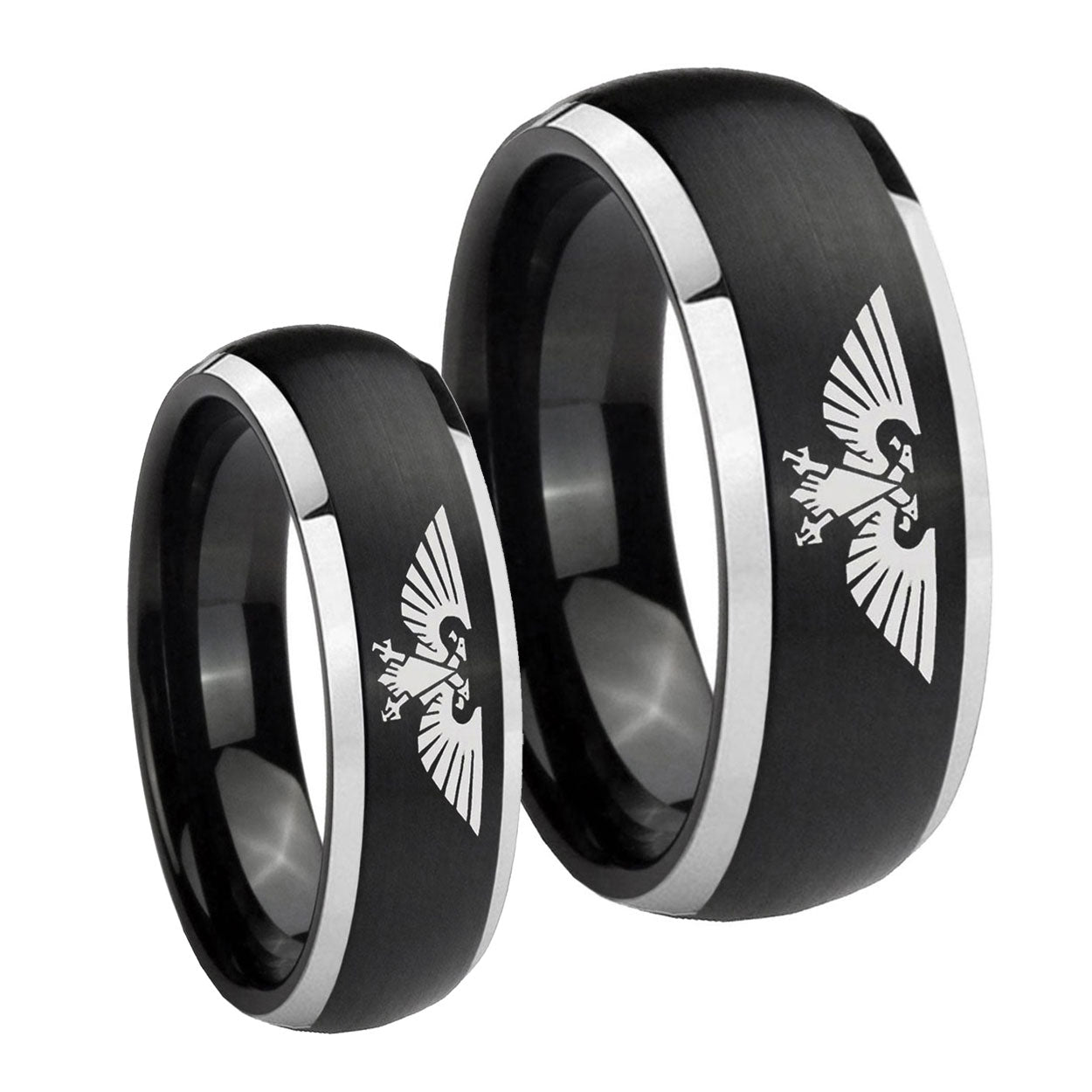 Aquila Dome Brushed Black 2 Tone Tungsten Couple Rings