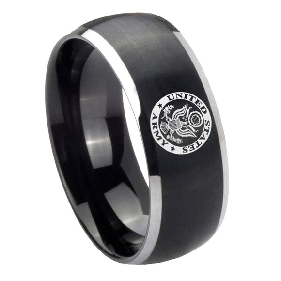 8mm-U.S.-Army-Dome-Brushed-Black-2-Tone-Tungsten-Custom-Mens-Ring