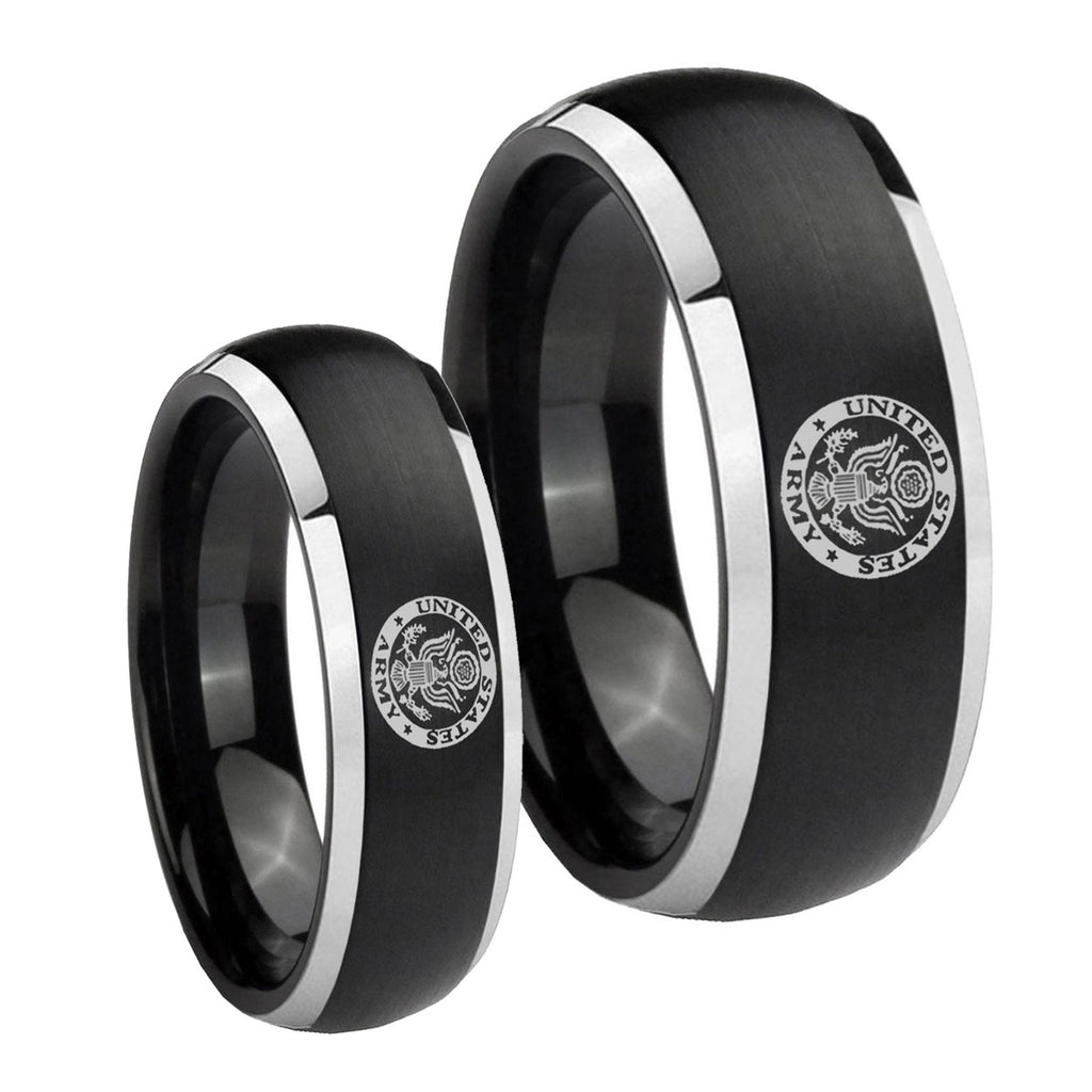 U.S. Army Dome Brushed Black 2 Tone Tungsten Promise Ring Set