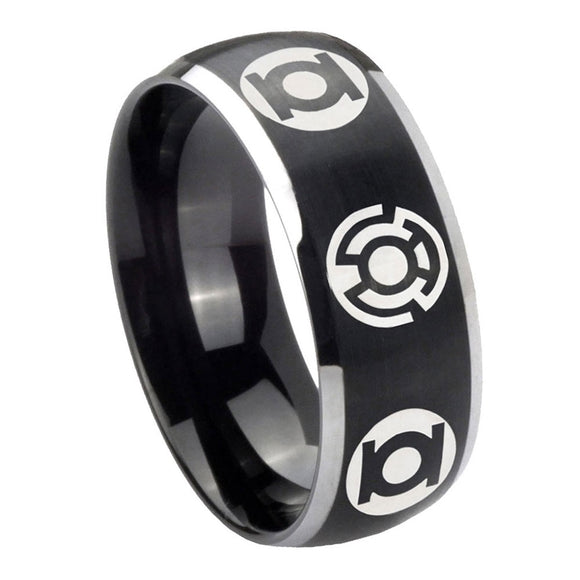 8mm Blue Green Lantern Dome Brush Black Wedding Bands Tungsten