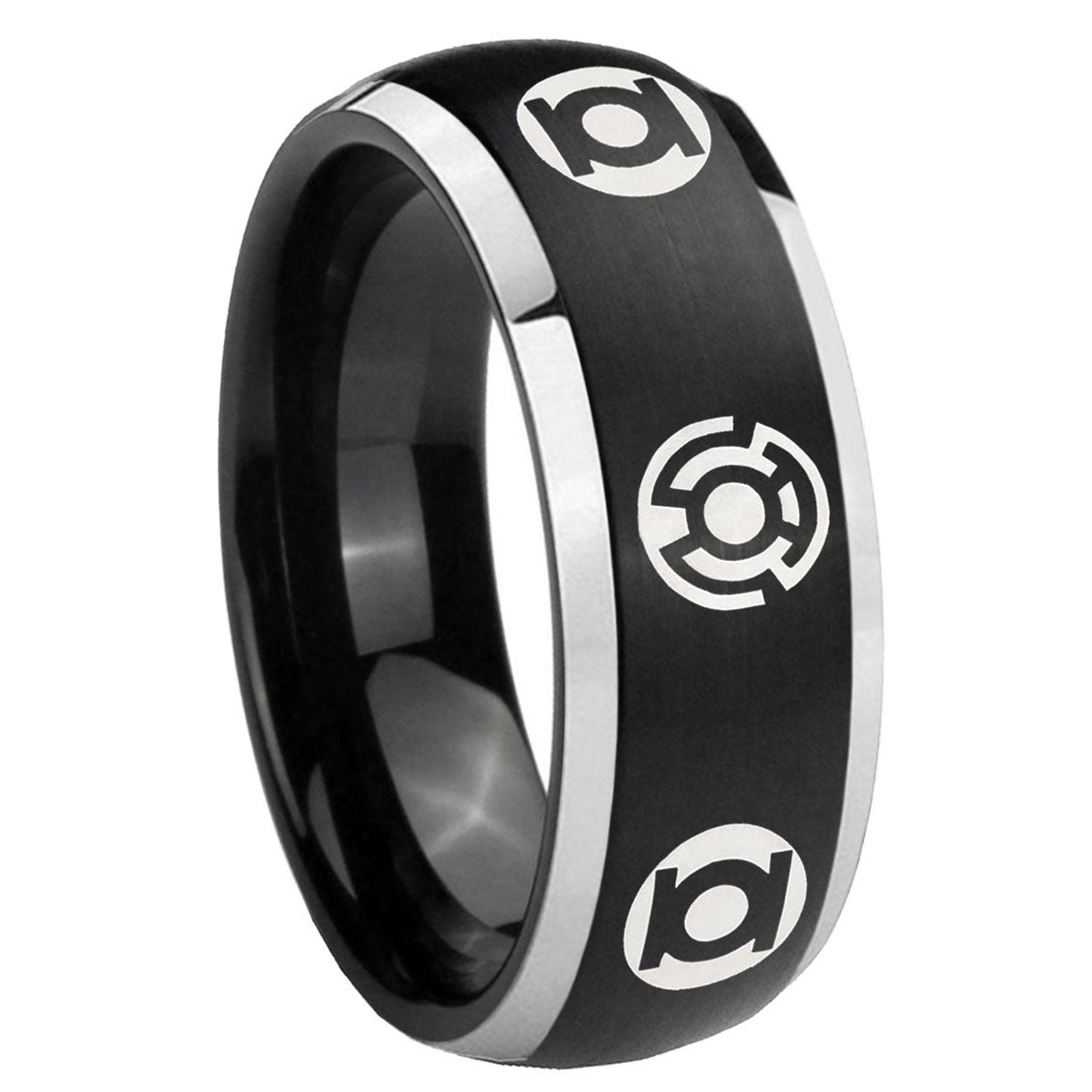 8mm Blue Green Lantern Dome Brush Black Ring Tungsten