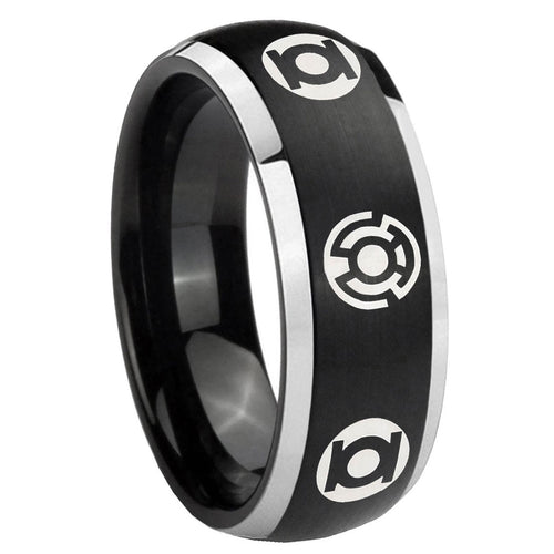 8mm Blue Green Lantern Dome Brush Black Ring Tungsten