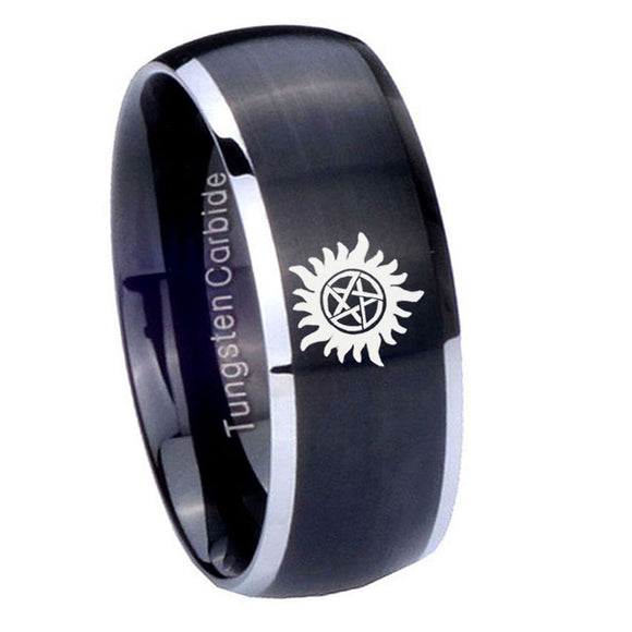 8mm Supernatural Dome Brush Black Mens Wedding Ring Tungsten