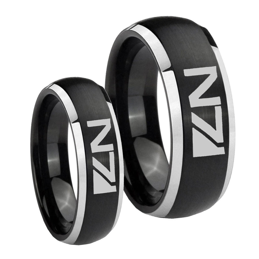 N7 Design Dome Brushed Black 2 Tone Tungsten Mens Set Ring