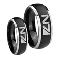 N7 Design Dome Brushed Black 2 Tone Tungsten Mens Set Ring