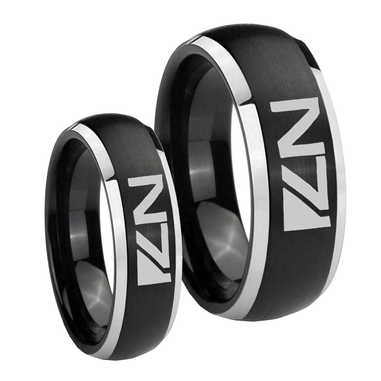 N7 Design Dome Brushed Black 2 Tone Tungsten Mens Set Ring