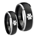 Medical Alert Dome Brushed Black 2 Tone Tungsten Mens Ring Set
