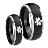 His Hers Medical Alert Dome Brushed Black 2 Tone Tungsten Men's Wedding Band Set