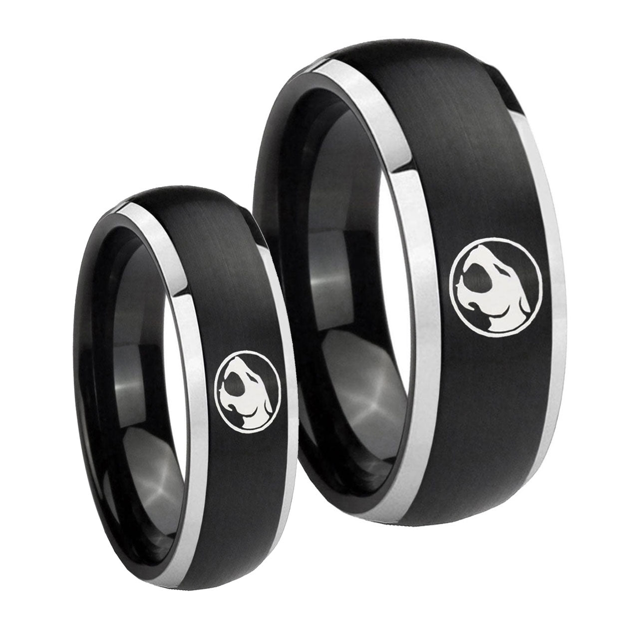 Thundercat Dome Brushed Black 2 Tone Tungsten Wedding Band Set