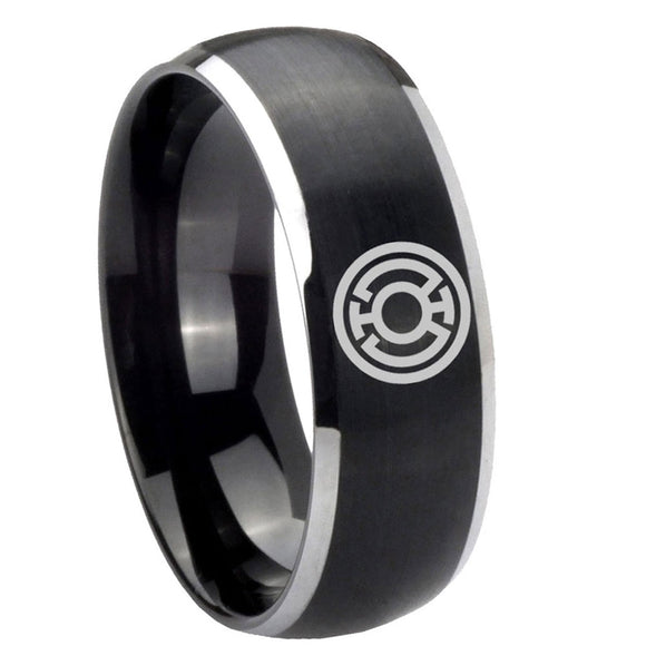 8mm Blue Lantern Dome Brush Black Mens Wedding Ring Tungsten