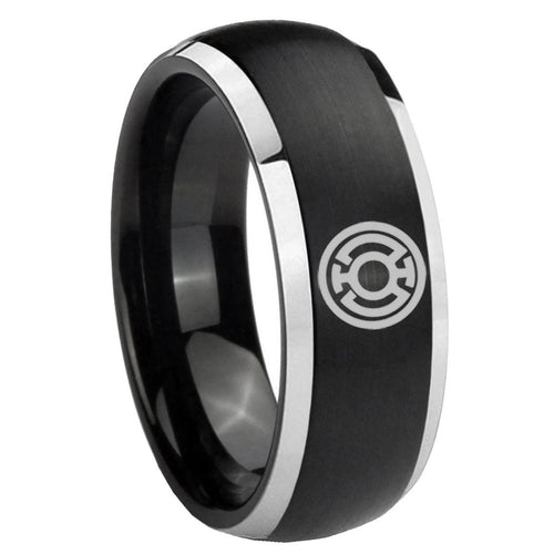 8mm Blue Lantern Dome Brush Black Mens Wedding Ring Tungsten