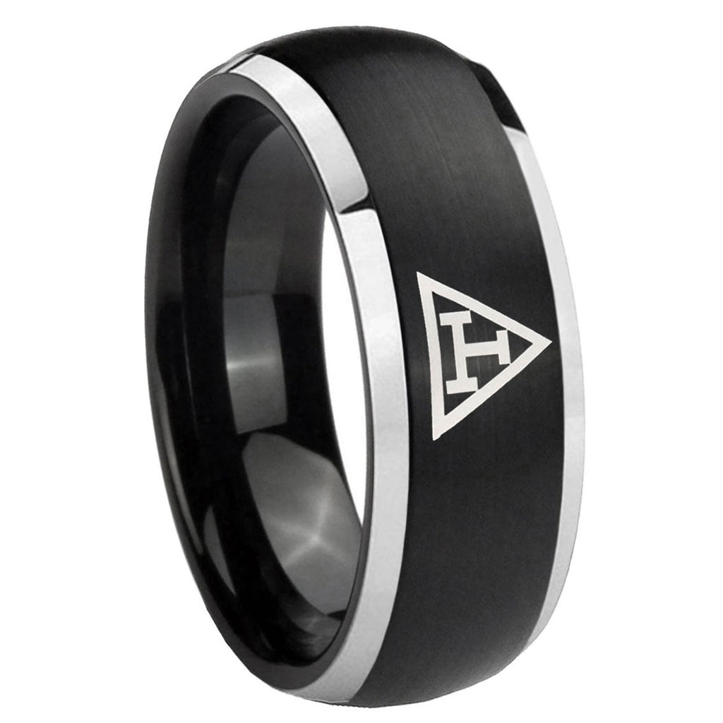 8mm Masonic Triple Dome Brushed Black 2 Tone Tungsten Ring