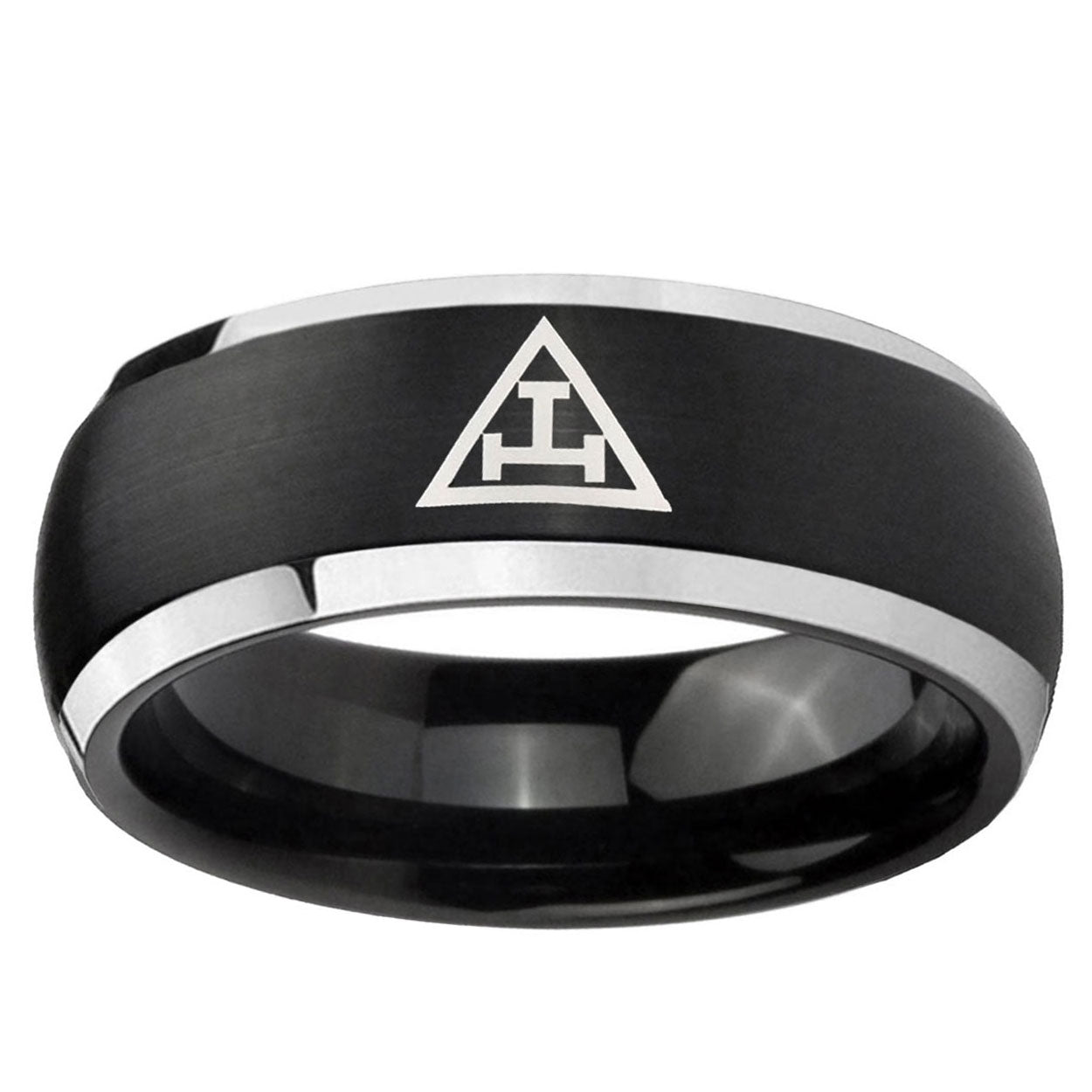 5mm Masonic Triple Dome Brushed Black 2 Tone Tungsten Ring